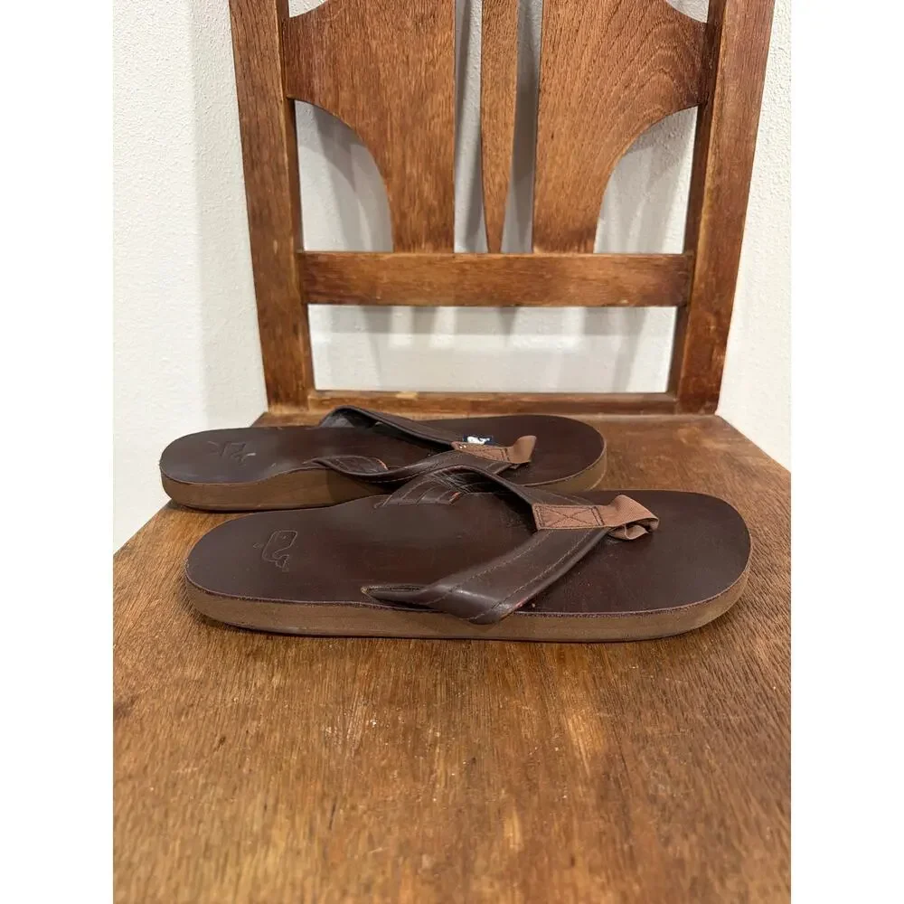 Men's Vineyard Vines Brown Leather Flip Flops Size 8